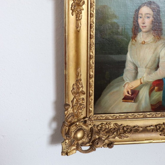 Image 1 of Portrait of a Young Woman with a Book, Oil Painting on Canvas, Italy 19th Century