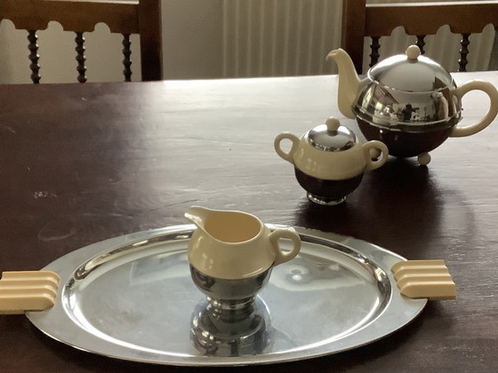 Image 1 of Art Deco plated tea set 1930 Gouda pottery