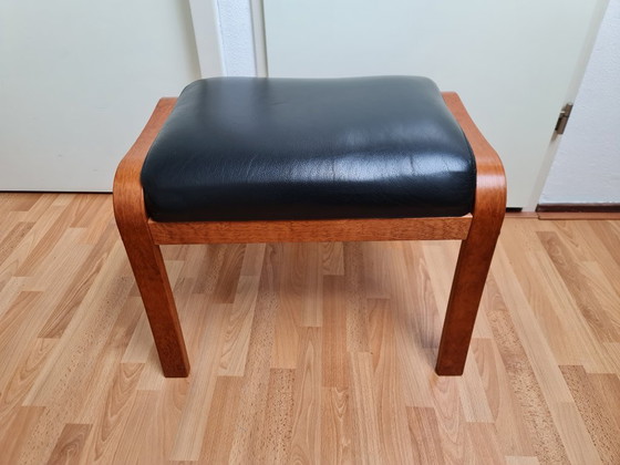 Image 1 of Poggiapiedi / sgabello in pelle nera - bellissimo design danese
