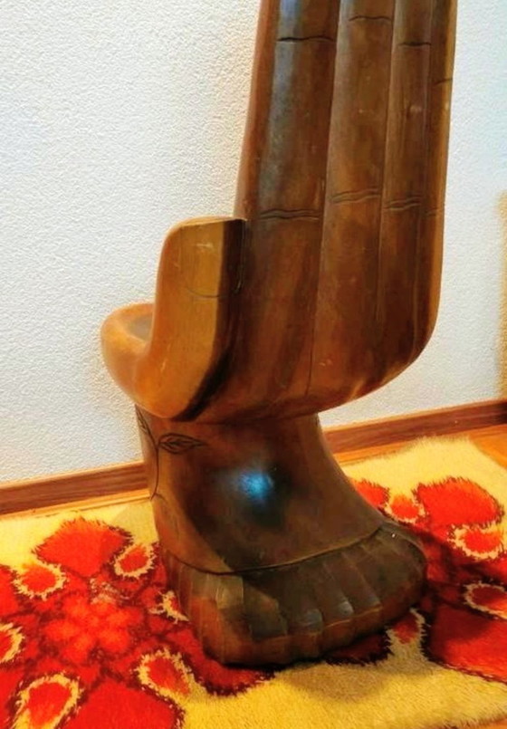 Image 1 of Chaise de méditation vintage style Bouddha, années 1970, en bois massif.