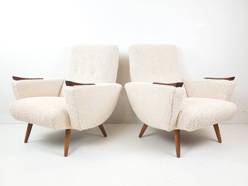 2 Vintage-Sessel neu gepolstert Teddy Teakholz