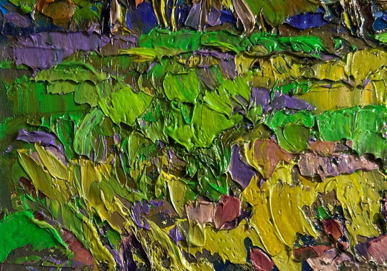 Image 1 of Original Oil Painting Summer Village Landscape Morning ringing of church bells