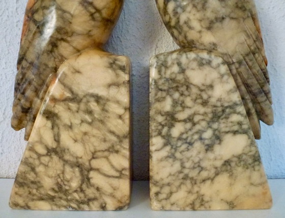 Image 1 of Art Deco Bookends Alabaster Owls, Italy.