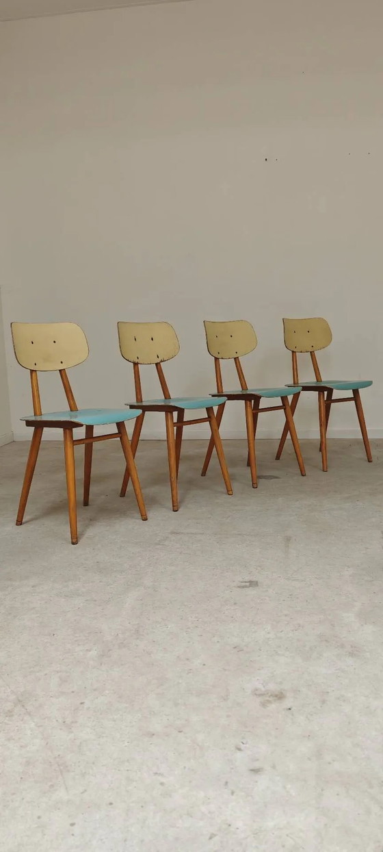 Lot de 4 chaises en bois bleu clair TON Bystrice (Thonet), lot 2. – Chaises de salle à manger, Wood (photo 7 of 22)