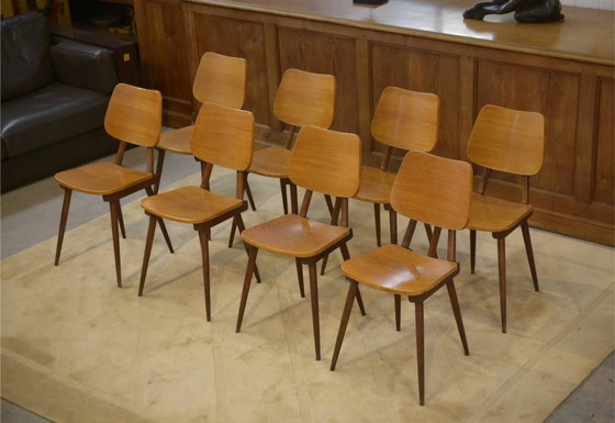Set di 8 sedie in rovere degli anni '60. – Sedie da pranzo, Legno, Vintage (photo 3 of 11)