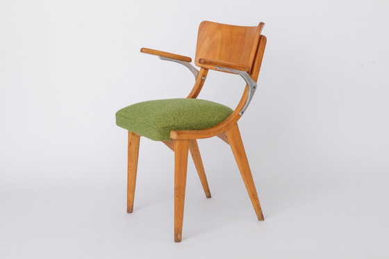 Image 1 of Vintage Armchair 1950s Germany, Beech Wood Chair, Restored & Reupholstered, Light Green Seat, Mid Century Modern
