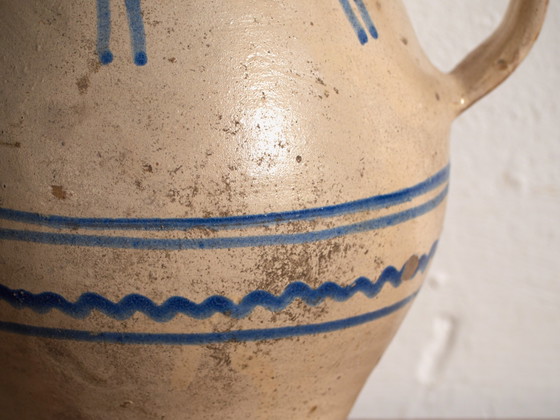 Pair of Antique Glazed Ceramic Bowl and Jug, Central Europe, circa 1900, Crockery, Blue (photo 11 of 14)