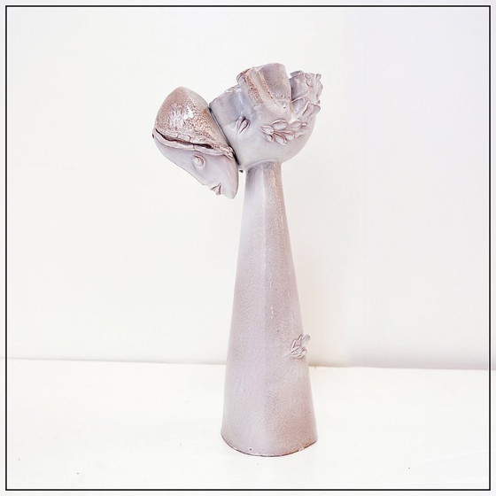 Image 1 of Ceramic Sculpture Female Face Flower Vase Decoration