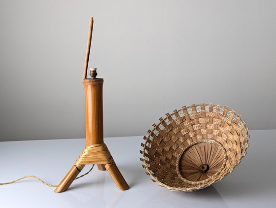 Image 1 of Bamboo and Rattan Table Lamp with Woven Shade, 1950s