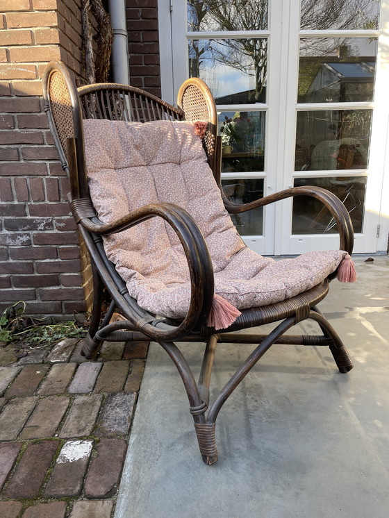 Image 1 of Vintage rotan en wicker bergère oorfauteuil Gio Ponti stijl