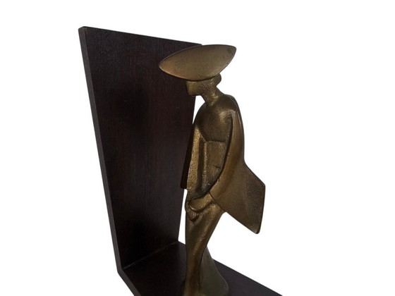 Image 1 of Vintage - Brutalist - Japanese bookends - Geishas - gilded - 2nd half of the 20th century
