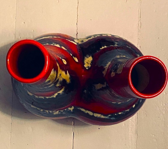 Image 1 of Vaso vintage di design della Germania Ovest – smalto rosso lava – ca. 1965–1975