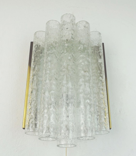 Image 1 of no. 2/2 - doria mid century WALL LAMP sconce with 5 glass tubes 1960s ice glass lamp - 2 available