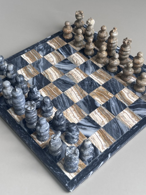Vintage marble onyx solid natural stone chessboard