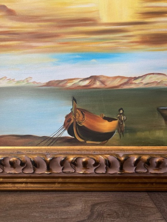 Image 1 of Framed oil paint reproduction of of the iconic painting 'Christ of Saint John of the Cross' by surrealist artist Salvador Dalí.