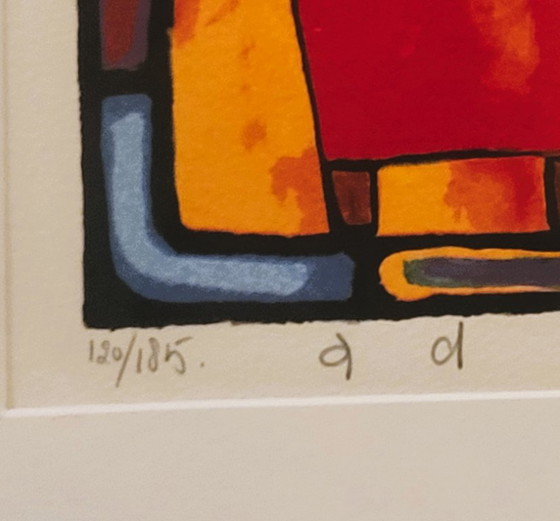 Ad Verstijnen screen print, two figures in chairs, Lithographs & prints, Paper, Wood, Orange, Modern (photo 3 of 5)