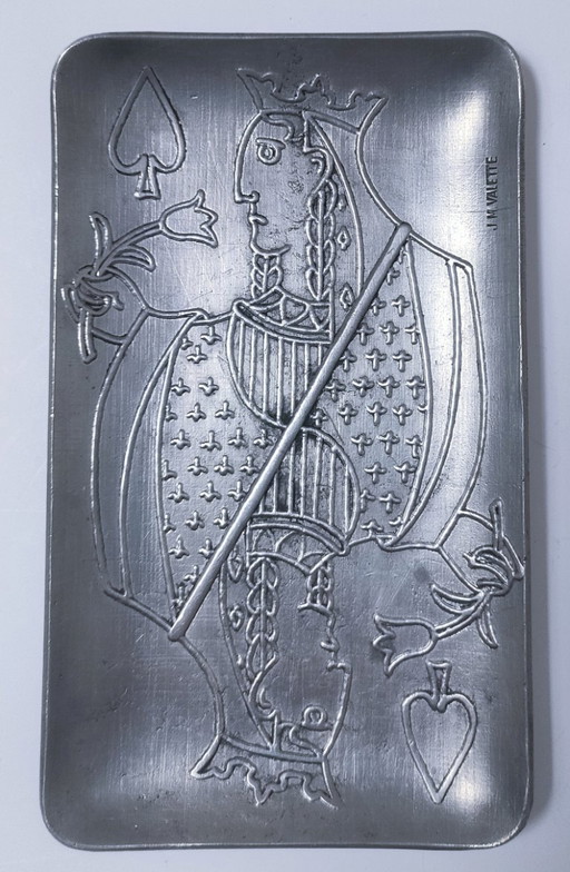 Queen of Spades trinket tray, JM Valette metal, 1960s