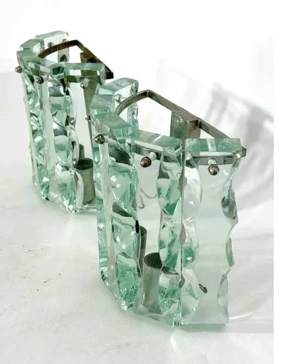 Image 1 of Een paar zeldzame vintage Zero Quattro Art wandlampen (Italië, jaren 70) in Fontana Arte-stijl