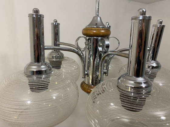 Vintage EMI Poljčane 5-Light Sputnik Chandelier, 1980s – Chrome, Glass (photo 5 of 16)