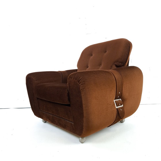 Image 1 of 3 fauteuils vintage en velours côtelé marron foncé, années 1970