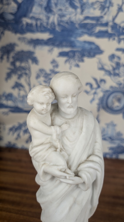 St. Joseph and baby Jesus statue in cookie porcelain, early 20th century