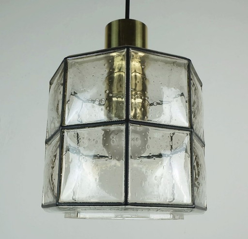 vintage jaren 1960 70 glashuette limburg hanglamp helder glazen kap en messing