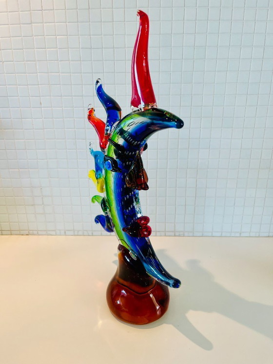 Image 1 of MOON FACE Murano picasso Style Glass Sculpture Multicolor Hand Blown Art JEBLO