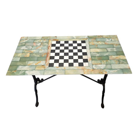 Image 1 of Table vintage en marbre onyx avec plateau à damier/échecs