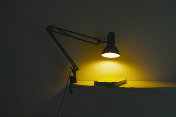 Image 1 of  Fase Architect Desk Lamp 1980s Spanish Adjustable Swing Arm Green Lamp Vintage Clamp Task Light Mid Century Industrial Lighting