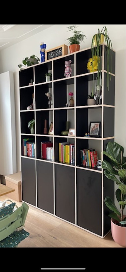 Tylko Bookcase Black/Plywood With Bottom Doors