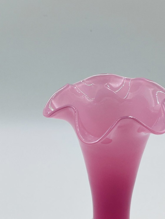 Image 1 of Pink and white opaline vase, 31 cm