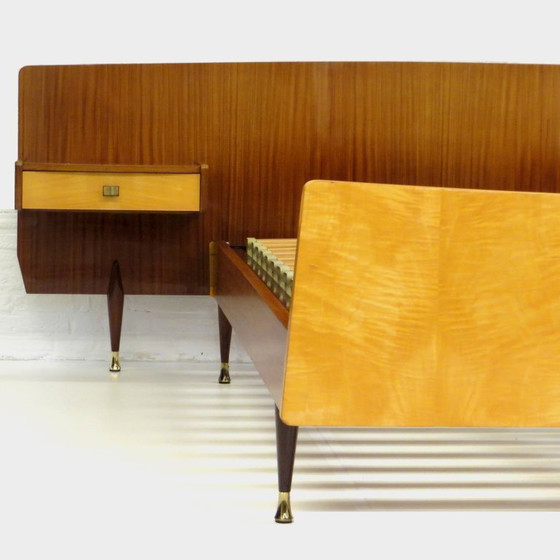 Image 1 of Vintage bed with nightstands in teak and maple, 1960s