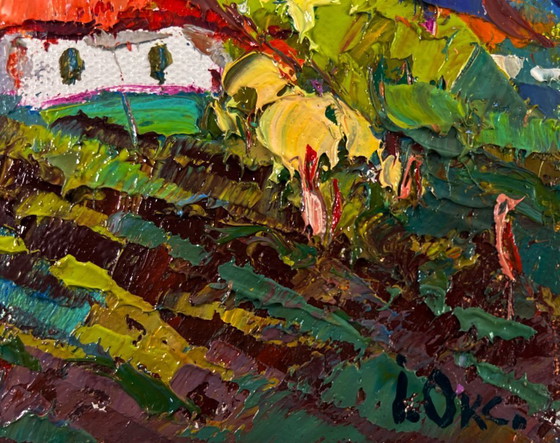 Image 1 of Original Oil Painting Summer Village Landscape Childhood in the aromas of grass