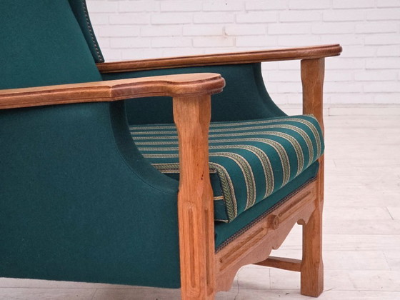 Image 1 of 1970s, Danish high back armchair, furniture wool, solid oak wood.