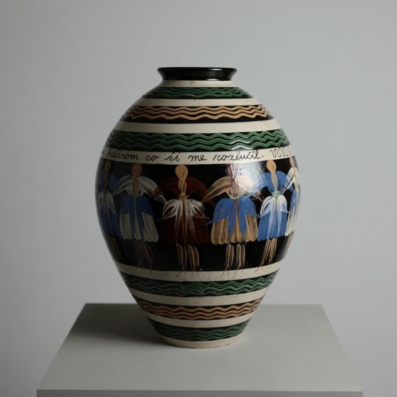 Vase en céramique peint à la main „Karička“ de Michal Parikrupa-Šipár, Pozdišovce, Tchécoslovaquie, 1970 (photo 6 of 10)