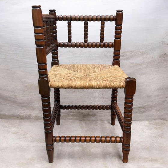 Antiker Bobbin Eckstuhl | Binsensitz | Perfekter Zustand | 1920er-1930er Jahre – Hocker, Wood (photo 3 of 14)