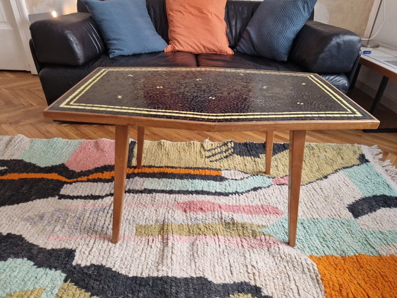 Coffee table, sofa table, mosaic wood, decorative, circa 1950/1960 (photo 2 of 7)