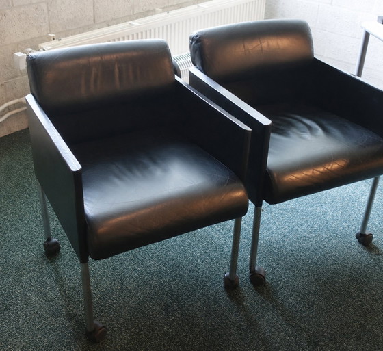 Image 1 of Rosenthal black leather armchairs conference chairs 4 pieces