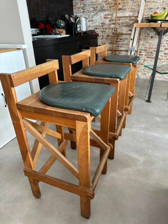 Tabourets de bar vintage en bois des années 90 au design unique – Wood, Leather (photo 4 of 5)