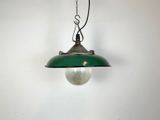 Industrial Green Enamel Factory Pendant Lamp in Cast Iron, 1960s