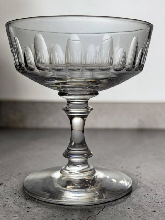 7 Kristall-Champagnercoupes aus den 1950er Jahren – Gläser & Karaffe, Crystal, Glass, Art Deco (photo 4 of 11)