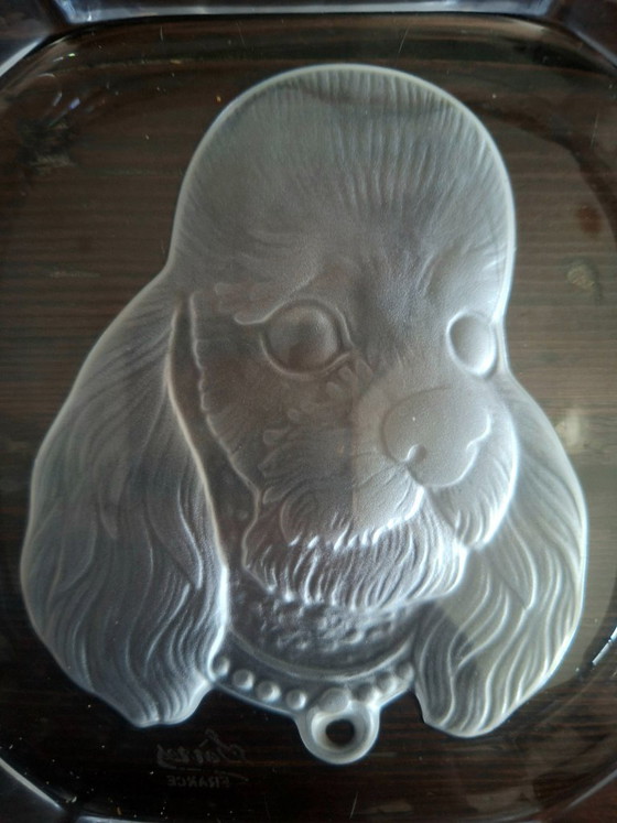 Image 1 of Vintage Sèvres Crystal Ashtray "Poodle" (c. 1970) - Acid-Frosted Medallion - Original Made in France