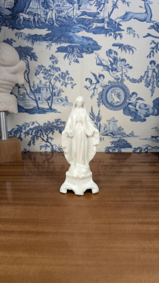 Antique Enameled Porcelain Statuette of the Virgin Mary Immaculate Conception