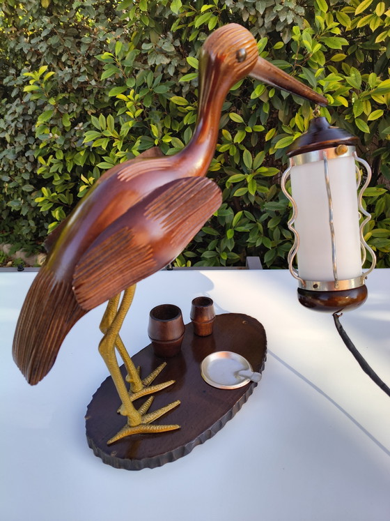 Vintage Tafellamp in Aldo Tura Stijl, Reigervormig met Asbak – Tafellampen, Glass, Wood (photo 4 of 5)