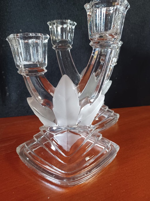 Exklusives Paar Art-Deco-Kerzenständer Brockwitz – Modell 8077, Museumsglas – kandelaars en kaarsen