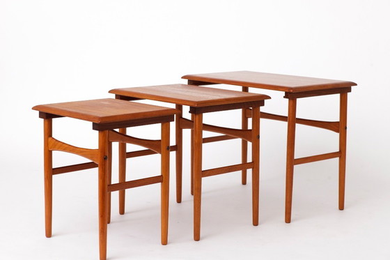 Image 1 of Set of 3 Teak Nesting Tables – 1970s Danish Mid-Century Modern Design, Vintage Side Tables, Scandinavian Teak Furniture