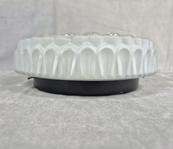 Image 1 of Vintage Pressed Glass Flush Mount Ceiling Light, Mid-Century Style, 2x E27, 29.5 cm