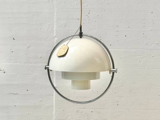 Image 1 of Suspension Multi Lite avec anneau chromé, conçue par Louis Weisdorf pour Lyfa, Danemark, années 1960