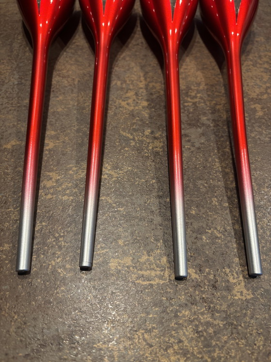 Image 1 of Moët and Chandon 4 red tulip flutes with original Moët Chandon glasses including holder