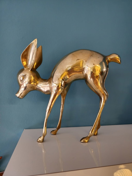 Große Vintage Messing Bambi Hirsch Statue